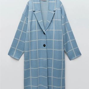 Zara Women Check/ plaid Knit Coat Blue 2142/194 Size M, new condition